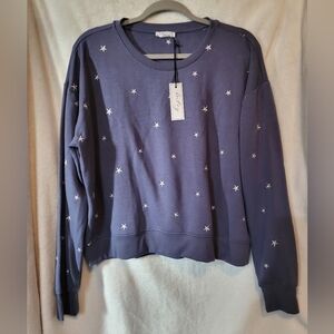 NWT Britay Sweater Womens Blue White Stars Embroidery Sweater Size L